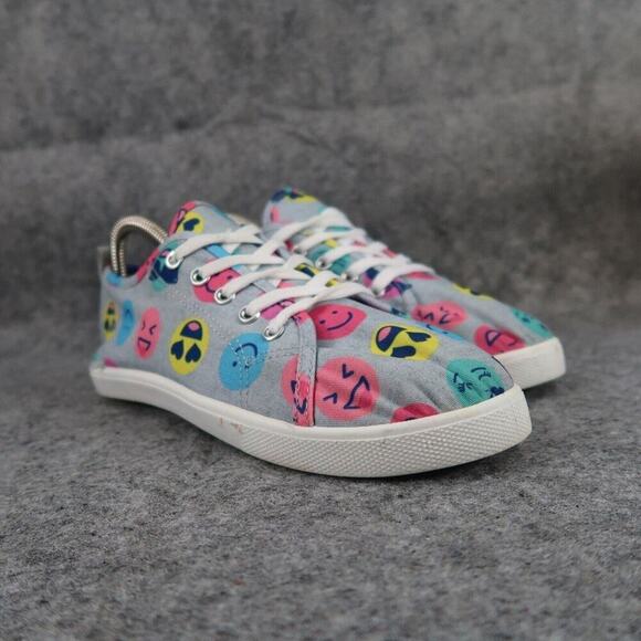 FabKids Shoes Kids 4 Sneakers Casual Emoji Print Smiley Face Lace Up School Grey - Picture 1 of 13